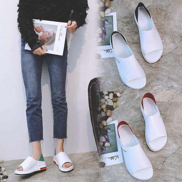 

new fashion women sandals summer platform shoes woman fish mouth type peep toe leather shoes beach flat casual sandals mujer, Black