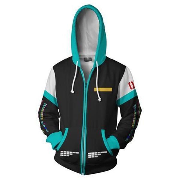 

2018 autumn winter 3d printed hoodie anime vocaloid hatsune miku cosplay zipper hooded jacket sweatshirt hoody streatwear coat, Black