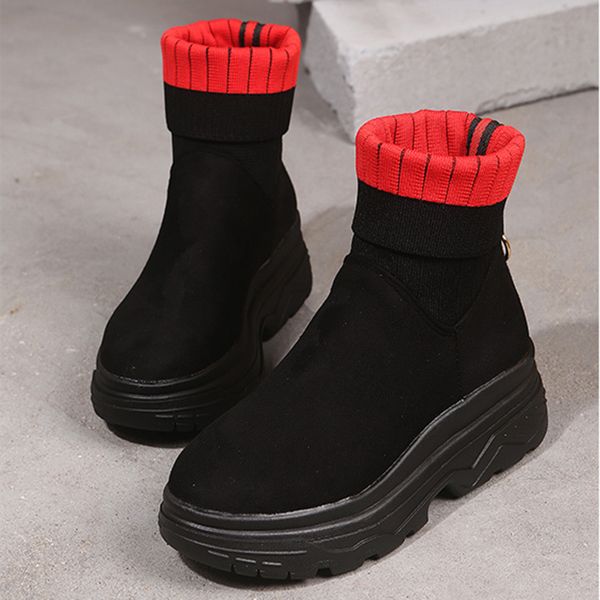 

boots women autumn winter 2019 new fashion women mixed colors platform slip-on round toe party casual boots zapatos de mujer, Black