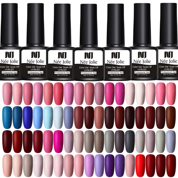 

nee jolie 8ml matte color uv gel nail polish red semi permanent soak off uv gel varnish diy nail art paint coat, Red;pink