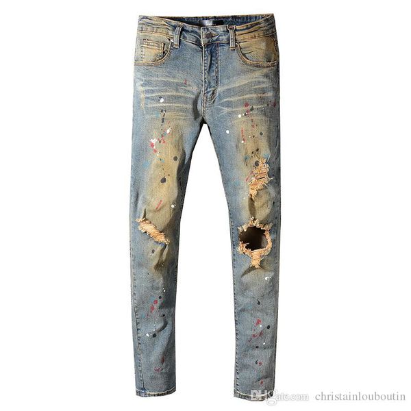 

wholesale-represent distressed jeans designer pants aquaman mens slim straight biker skinny jeans men women ripped men women jeans, Blue