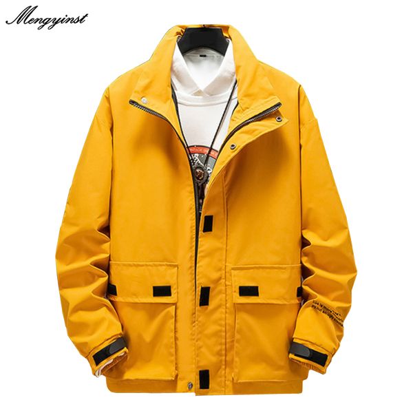 

men's jackets 2021 spring summer removable hood jacket fashion solid color windbreaker waterproof casual bomber zipper coat m~4xl, Black;brown