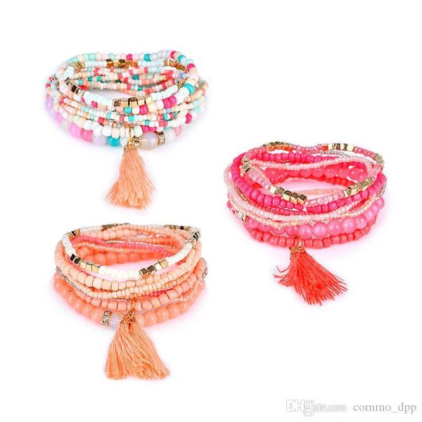 

горячая продажа bohemian пляжа многослойные кристалл бисер кисточкой шарм браслеты браслеты для женщин подарочные наручные мала браслет ювел, Golden;silver