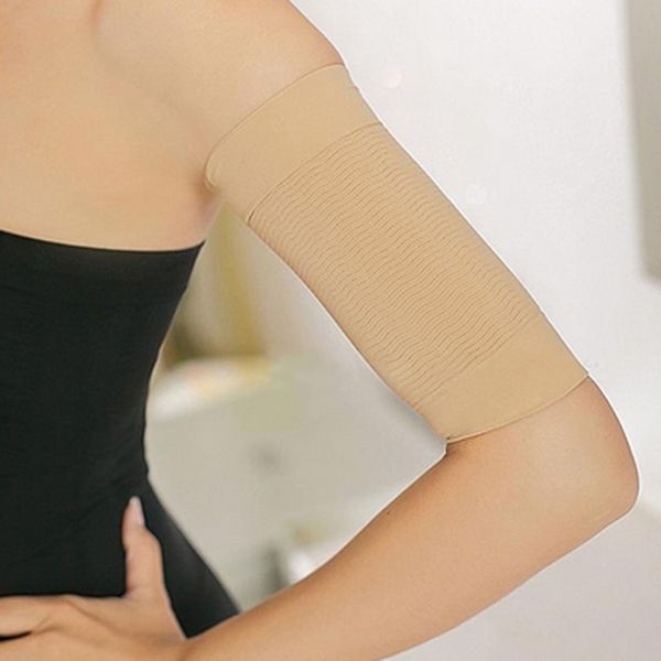 

2 pc/set charming slim arm shaper women fat burning thin arm elastic sleeve armband arm warmers black beige legs dual use, Silver