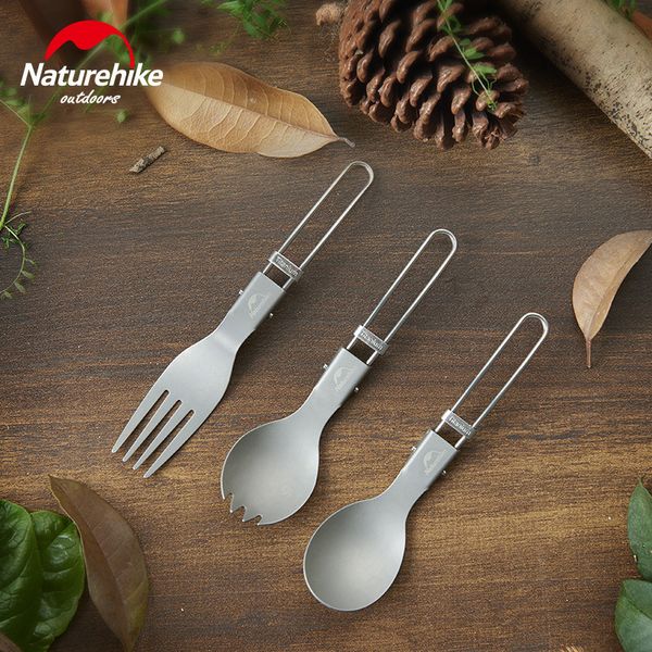 

naturehike titanium folding fork spoon tableware multifunctional ultralight outdoor camping picnic titanium tableware
