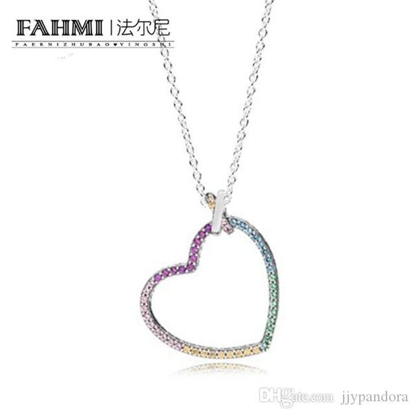 

fahmi 100% 925 sterling silver new colorful rainbow heart necklace for diy holiday gifts 397070nrpmx