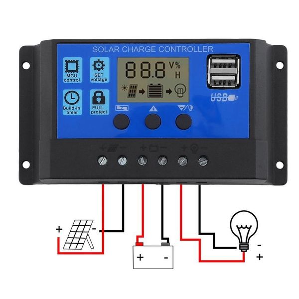 

12v/24v10a solar controller battery charger hd display controller usb output 3a