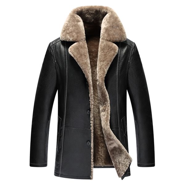 

new leather jackets genuine sheepskin leather men's wool fur liner men coats, Black
