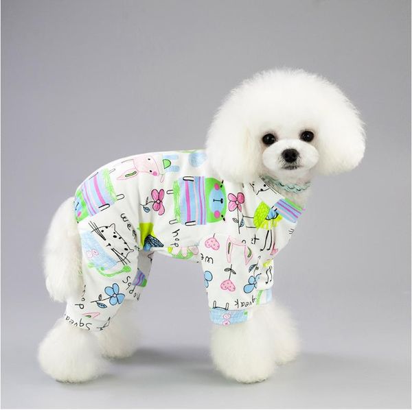 

spring summer selling pet four feet cotton home outfit dog pajamas leisure cartoon fruit pattern pet pajamas