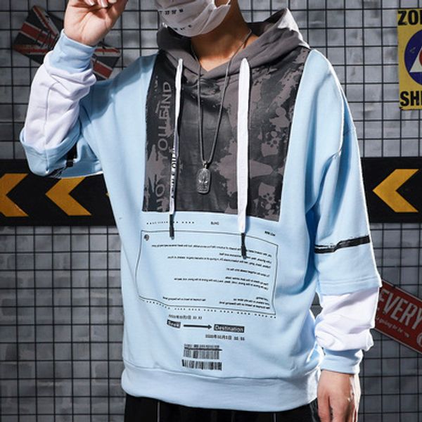 

синий и белый цветные толстовки мальчики тенденции моды сыпучие чернила письмо печать осеннее мужские дизайнерские толстовки, Black