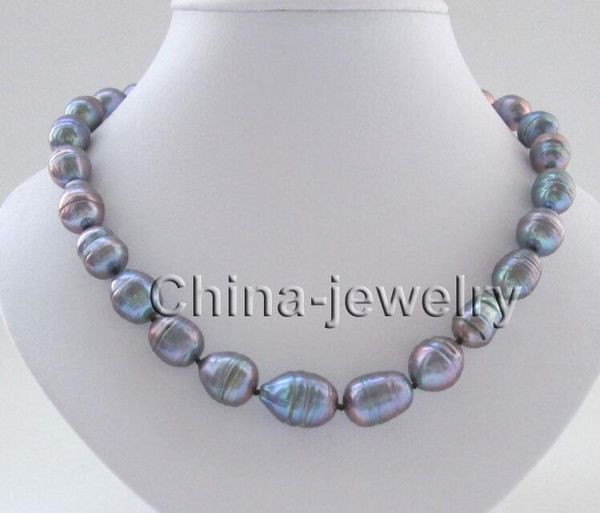 

new fine pearls jewelry 18" 14-20mm black baroque pearl necklace 14k