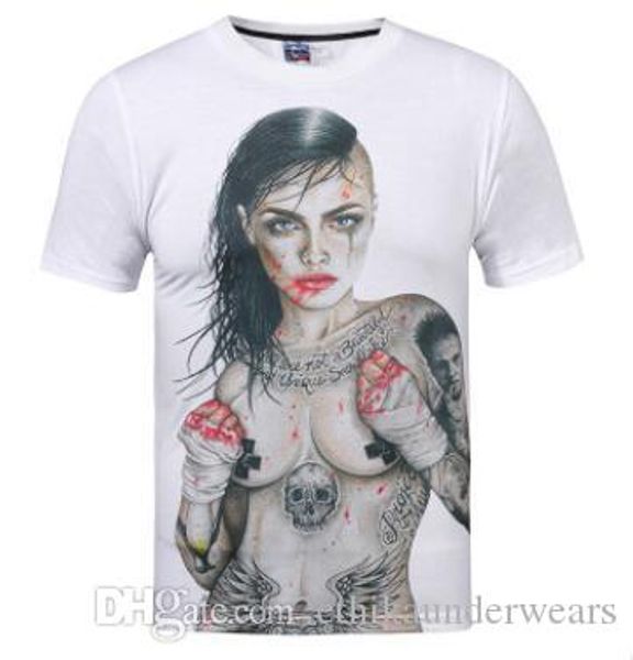 

3d татуировки женщины печатные тенниска для мужчин лето белый хлопок с коротким рукавом тройники tops, White;black