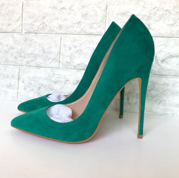 

2019 fashion women lady green suede leather poined toes high heeled heels shoes stiletto heel shoes pump 12cm 10cm