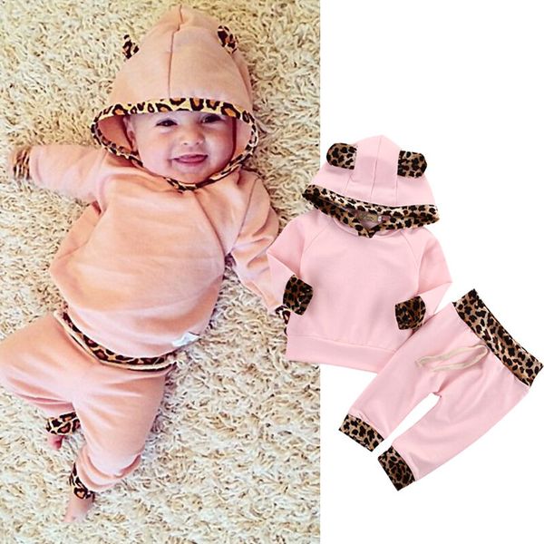 

kids newborn baby girls hoodie sweatshirt t-shirt+leopard leggings pants outfits, White