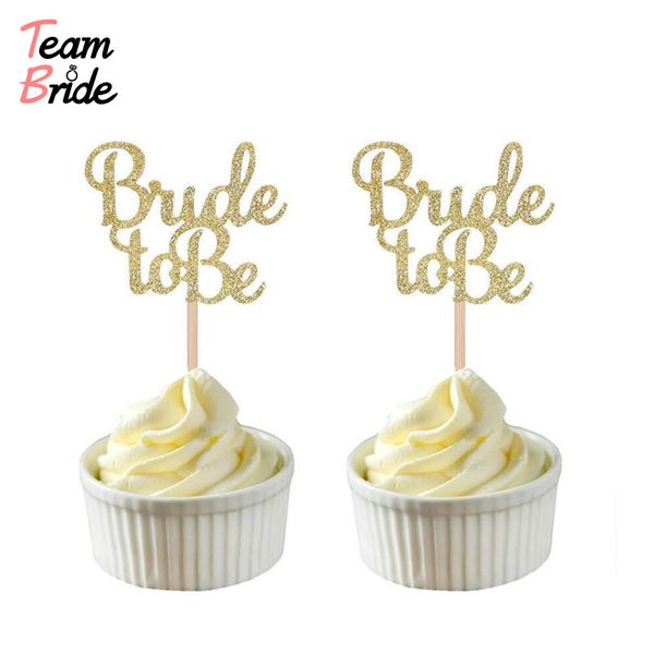 

team bride 10pc gold & silver glitter bride to be cupcake ers bridal shower wedding decor bachelorette party cake decoration