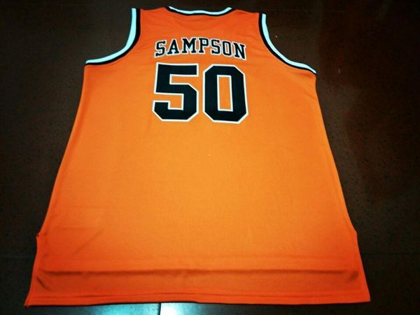 

vintage men orange #50 ralph sampson virginia tech university hokies college jersey size s-4xl or customize any number stitched jersey, Black;red