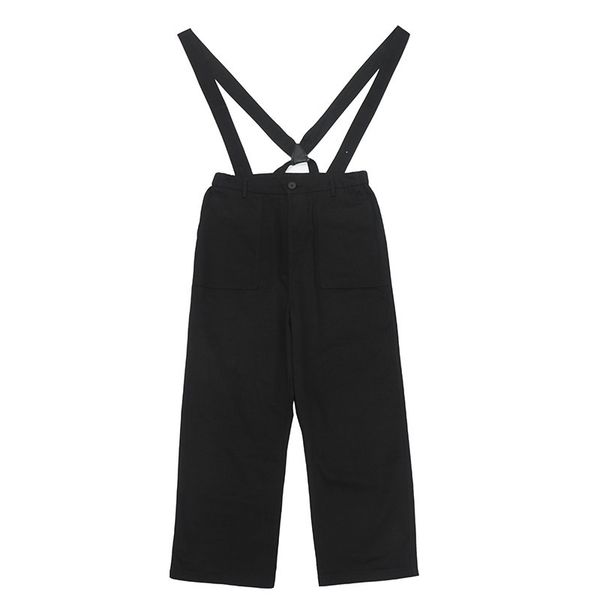 

мужчины streetwear hip hop vintage fashion casual straight cargo pant съемный ремень bib pant мужские брюки комбинезон, Black