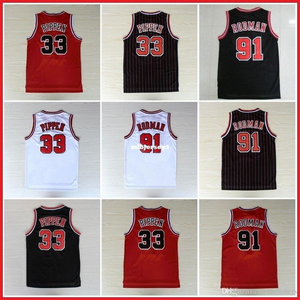 

scottie pippen jersey/#91 dennis rodman retro retro basketball jerseys/white red black stripes s-xxl available ncaa college, Black;blue