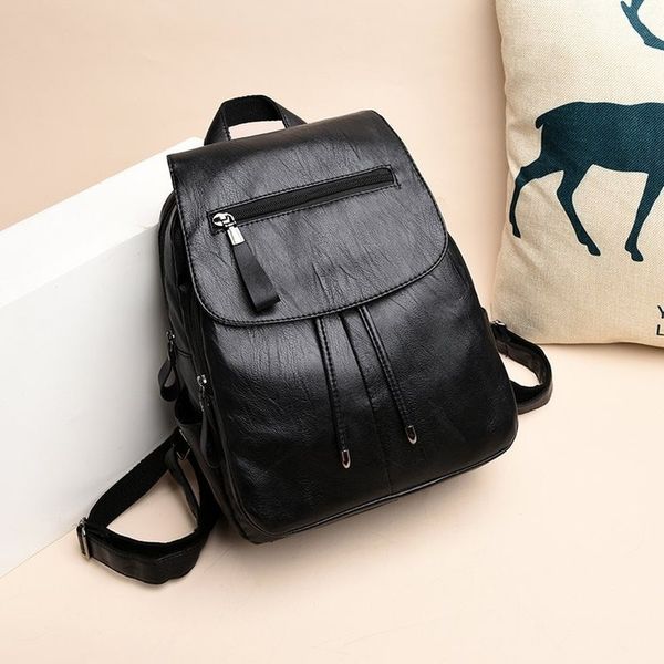 

2019 new korean version of backpack female pu soft leather fashion trend leisure backpack large capacity travel bag