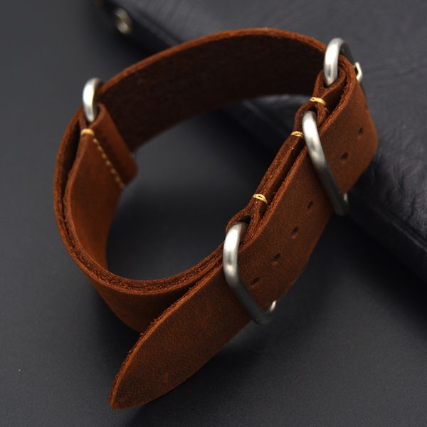 

high-end crazy horse skin watch strap 18mm 20mm 22mm 24mm 26mm vintage genuine leather for nato zulu men woman brown watch band, Black;brown
