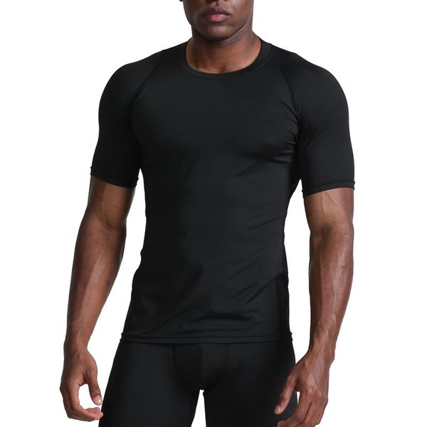 

gym sports shirt men quick dry breathable short sleeve sportswear male compression t shirt for running trainning workout, Black;blue