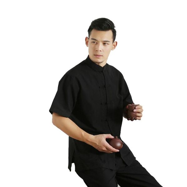 

men's 100% cotton short sleeve tang suit male tai chi uniform shirt blouse traditional chinese clothings plus 4xl, White;black