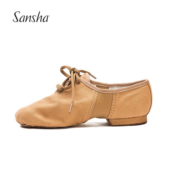 

sansha lace up jazz shoes white/black durable canvas upper suede split-sole women men girls modern jazz dance shoes js3c
