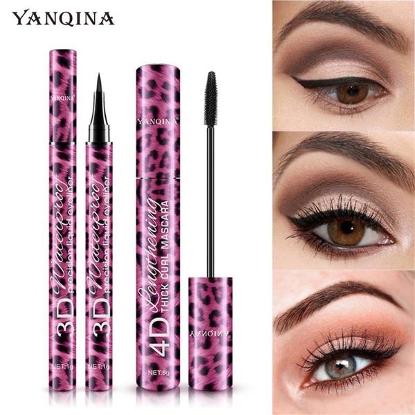 

waterproof eyeliner smudge-proof cosmetic beauty makeup liquid black long lasting eye liner pencil & thick curly mascara x#3