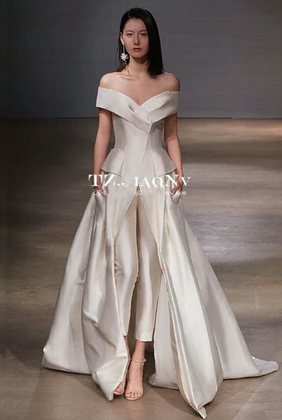 

women jumpsuit evening dresses off shoulder sweep train elegant prom dress zuhair murad red satin party gowns custom made, Black;red