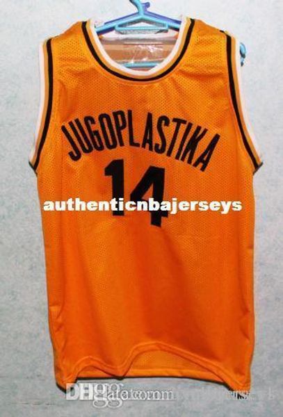 

dino radja #14 jugoplastika jersey yugoslavia yellow new sewn customize any size and name retro throwbacks embroidery stitched, Black;blue