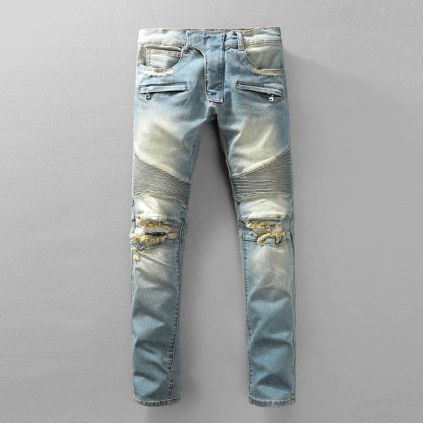 

brand new mens designer jeans мода проблемные молнии джинсы высокого качества мужчины fitting ripped джинсовые брюки размер 29-42, Blue
