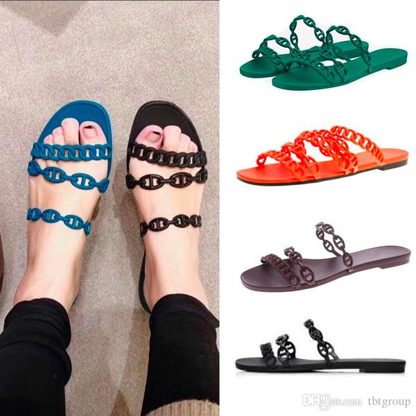 

Дизайнер женской обуви Chaine d'Анкр дизайн цепи тапочки сандалии желе резиновые CHAINE Rivage сандалии Высокий флип-Бич Качество плюхается с коробкой