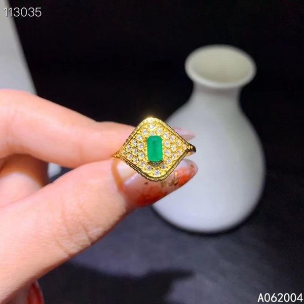 

kjjeaxcmy fine jewelry 925 sterling silver inlaid natural gemstone emerald female new ring elegant support test selling, Golden;silver