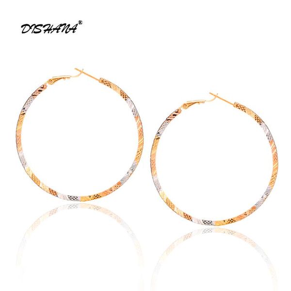 

dishana fashion trendy jewelry copper twist circle shape printing gold silver hoop earrings for women party accessory e0780, Golden