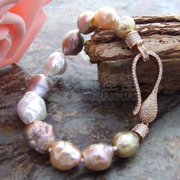 

b121214 8" multi color keshi pearl bracelet, Golden;silver