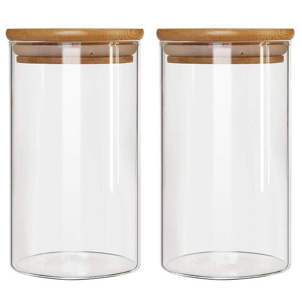 

стеклянная банка для хранения, с герметичной крышкой из бамбука, 7,9 x 3,94 дюйма, набор из 2, 1300 мл кофейных зерен и кухонного контейнера