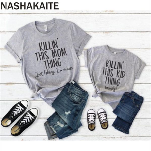 

nashakaite mommy and me clothes casual short sleeve o-neck letter print matching tees summer family look t-shirt mom daughter, Blue