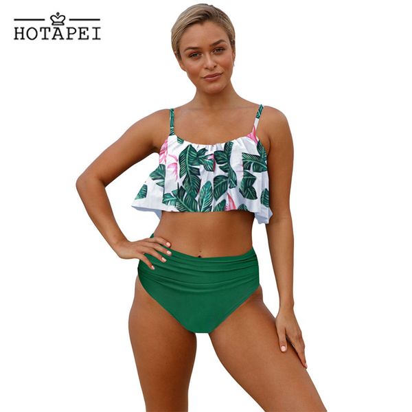 

pei vintage bikini set high waist swimwear women green ruffle two piece swimsuit biquini beach bathing suit xl lc411260