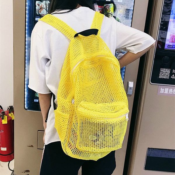 

durable transparent mesh backpack with padded shoulder straps lightweight gym swimming school beach travel outdoor sports