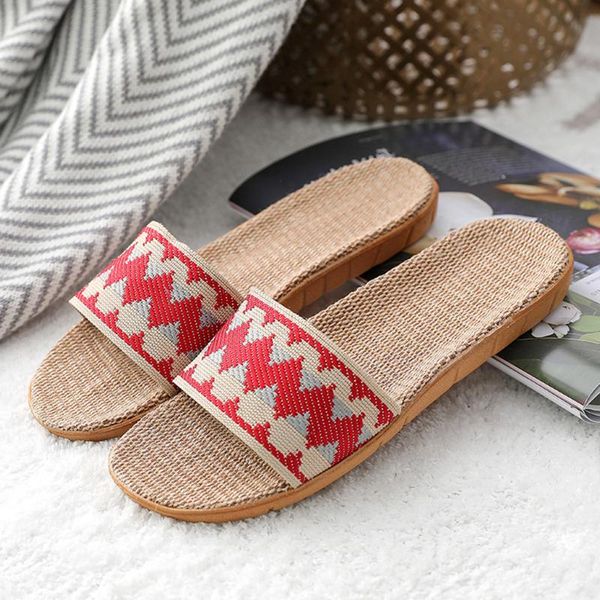 

25# women men summer slippers soft flax indoor home flip flops open toe sandals ladies flat casual slides beach shoes, Black