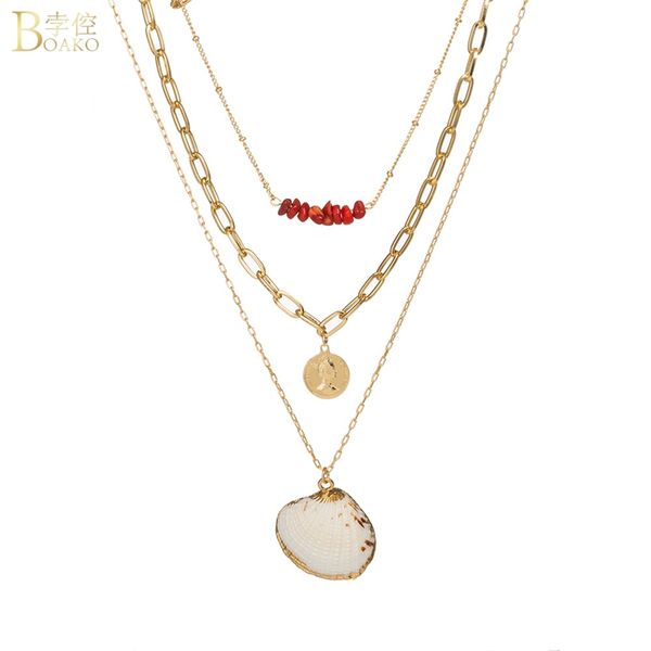 

boako gold color seashell choker necklace women long multilayer chain necklace summer party beach fashion jewelry boho z5, Silver
