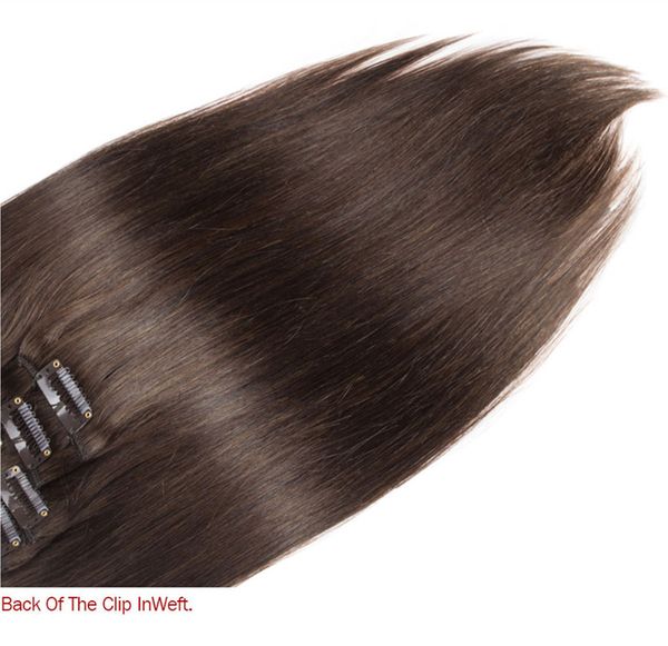 

dark brown color 2# silk straight human hair clip in hair extensions unprocessed beauty weaves 70g 120g 140g 160g for option, Black