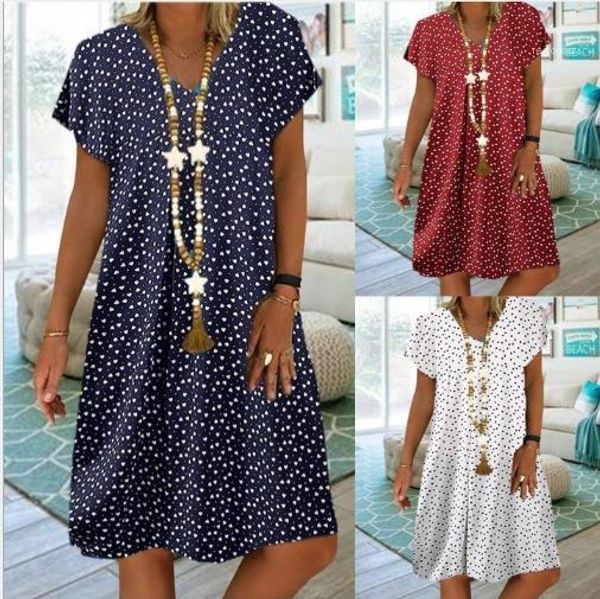 

womens summer dresses ploka dot floral womens summer designer dresses v neck short sleeve casual dresses ol style, Black;gray