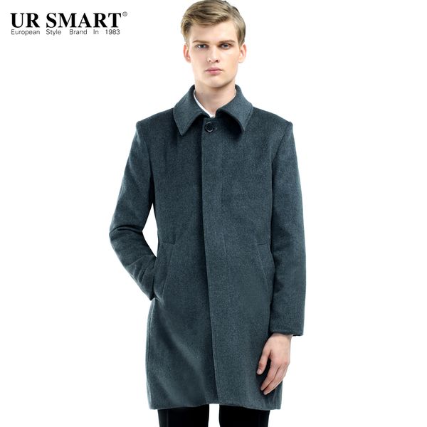 

ursmart2015 новых простого джентльмена шерстяного пальто среднего возраста мужчины популярные однобортные пальто шерсти, Black