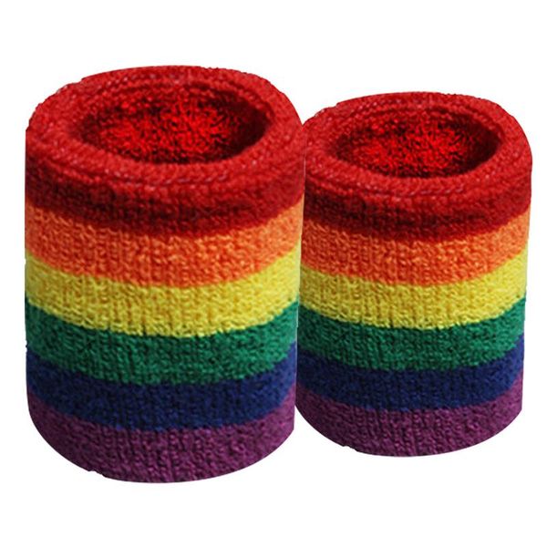 

1 pair rainbow sports wristbands colorful sweat-absorbent sports bracers six-color towel wristbands basketball guards wrist, Black;red