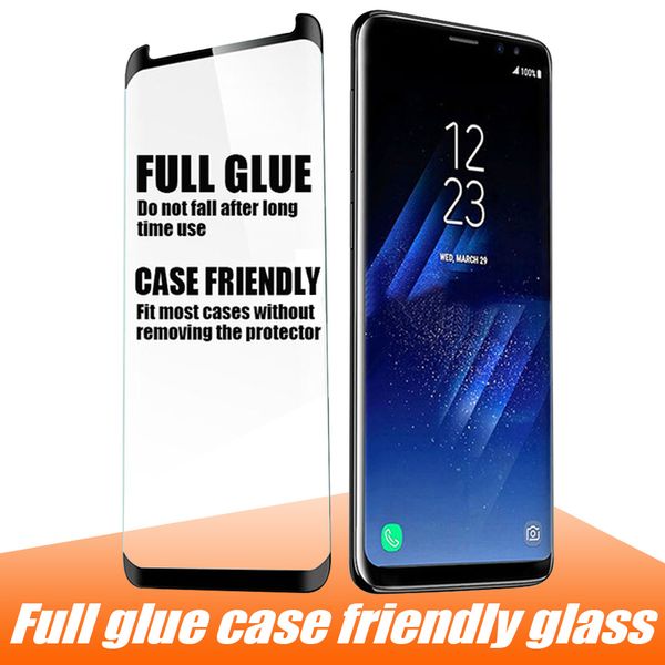Case friendly glass für samsung s9 note 9 5d vollkleber displayschutzfolie gehärtetes glas für samsung s8 s8 plus note 8 s7 edge ohne box