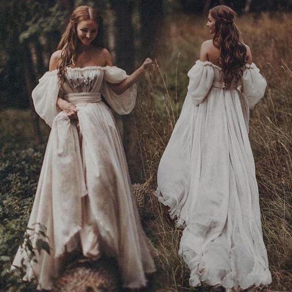 

Off The Shoulder Applique Boho Beach Wedding Dresses 2019 Princess Garden Country Bridal Gown With Poet Sleeve Vestidos De Novia