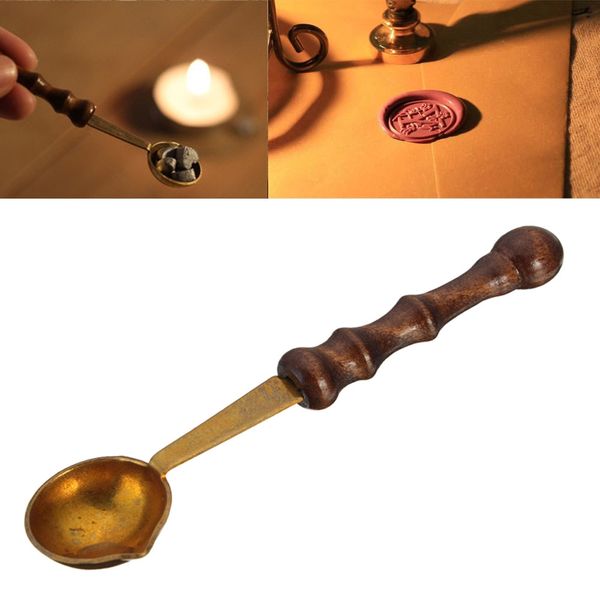 

1pc creative vintage wood handle anti-stamp seal sealing wax brass spoon art craft decor card making wax brass spoon gifts candles