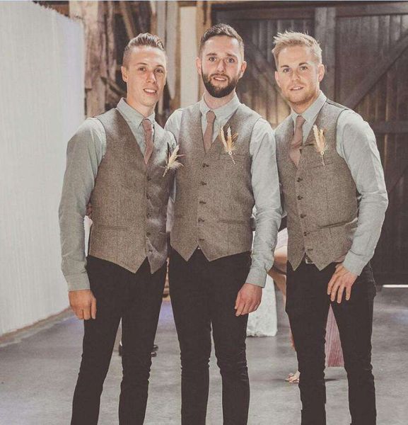 New Wool Groom Vests Boho Country Wedding Vests Slim Fit Mens