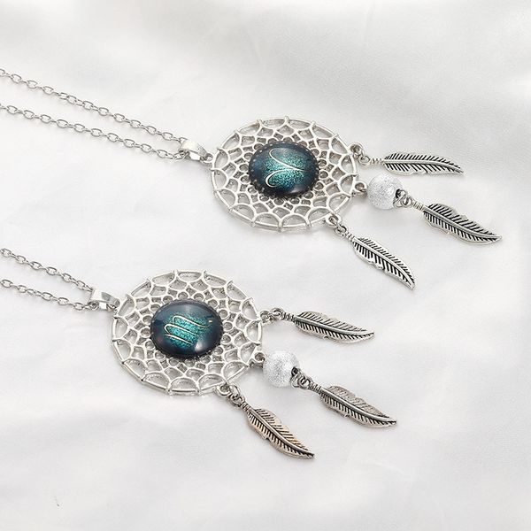 

2020 новый dreamcatcher перо подвески колье vintage silver chain choker воротник 12 созвездий подвеска ожерелье ювелирные изделия для женщин
